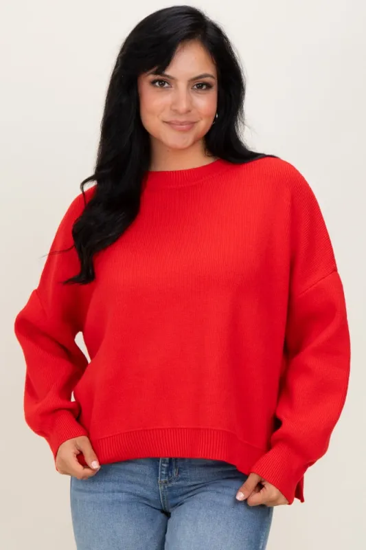 Red Drop Shoulder Relaxed Fit Sweater sold by Pinkblush