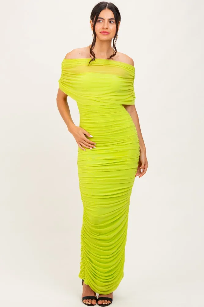 Lime Ruched Mesh Foldover Off Shoulder Maternity Maxi Dress sold by Pinkblush product image thumbnail 4