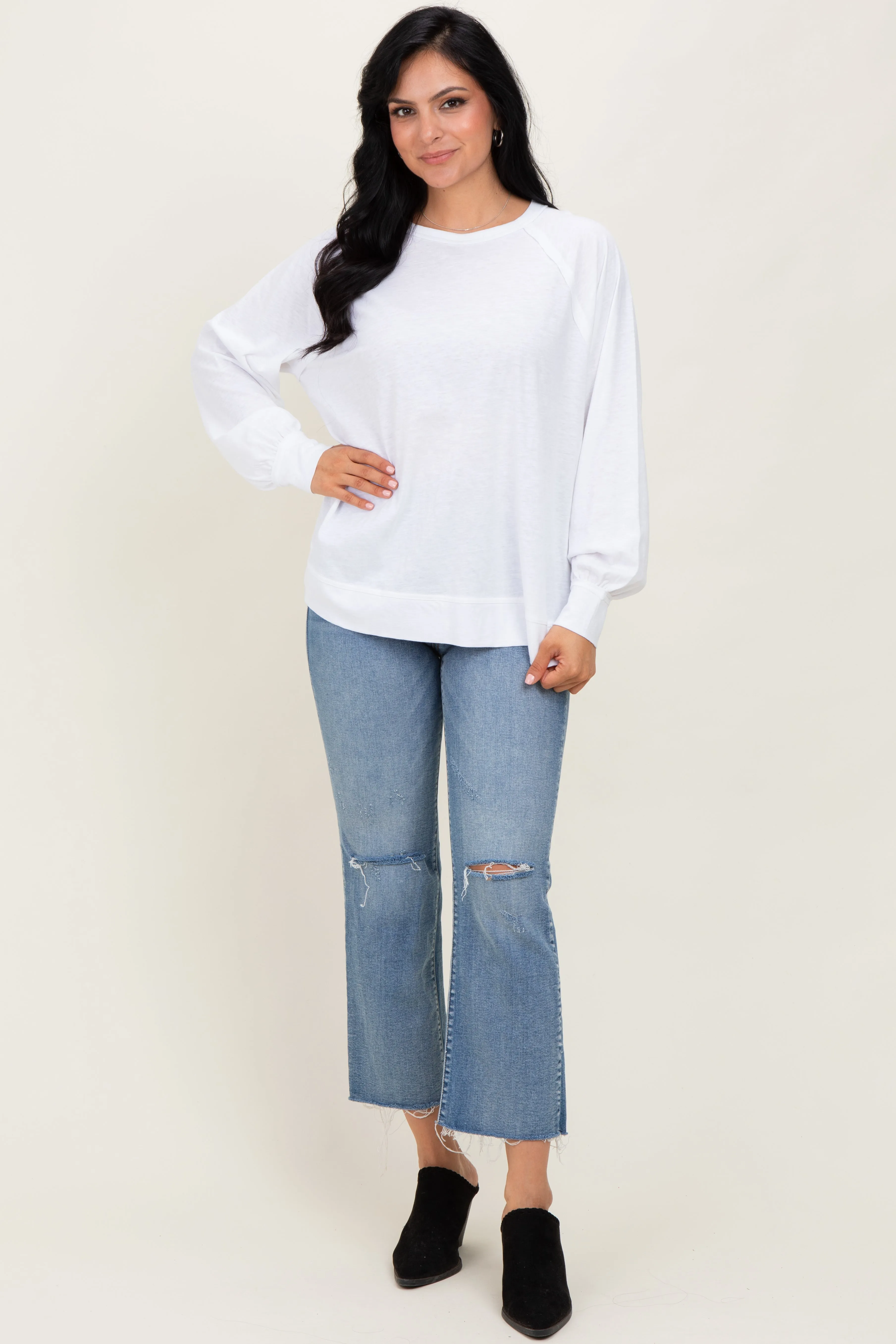 White Oversized Cotton Slub Long Sleeve Top sold by Pinkblush product image thumbnail 2