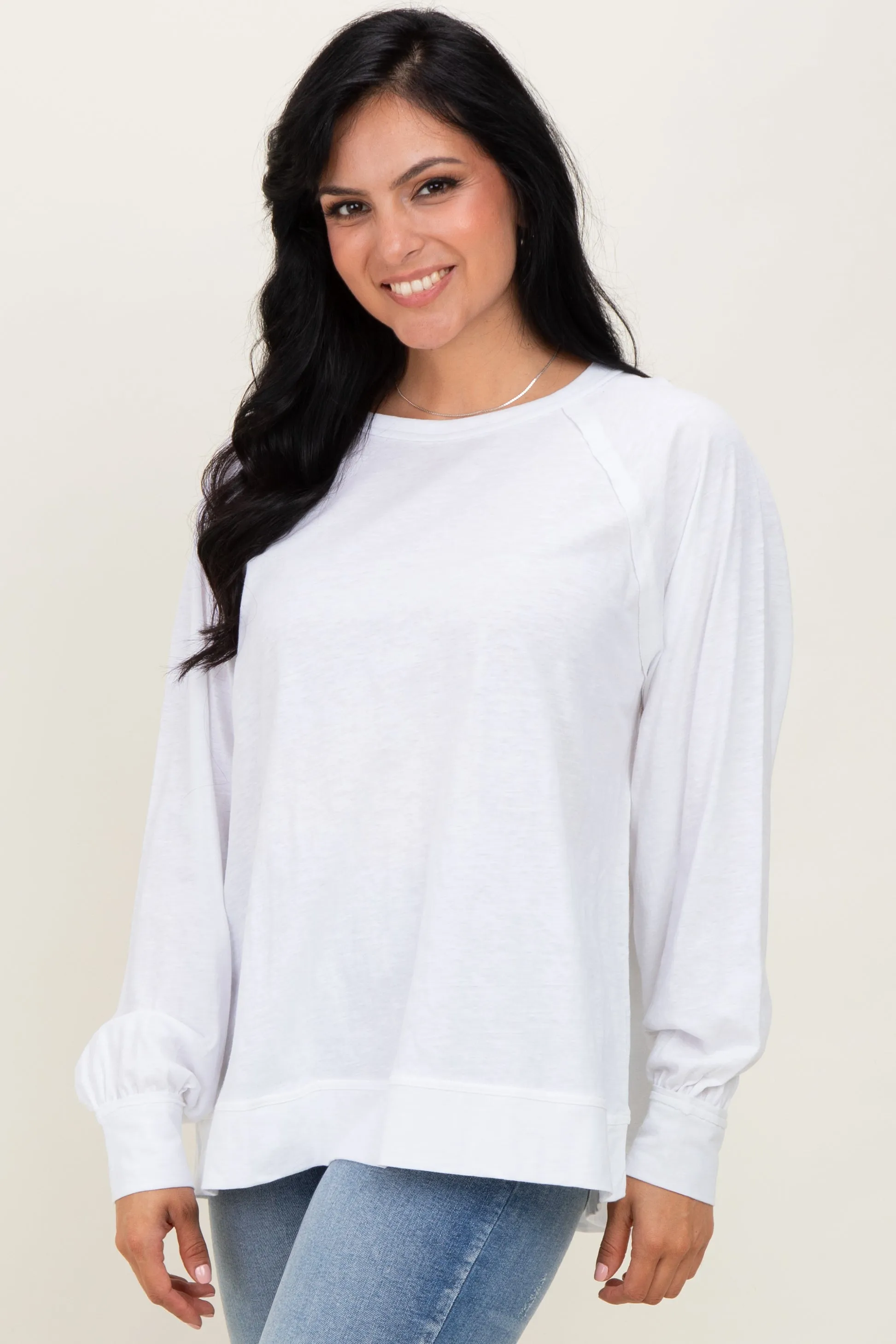 White Oversized Cotton Slub Long Sleeve Top sold by Pinkblush product image thumbnail 3
