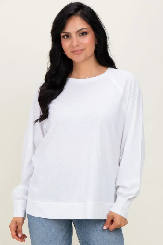 White Oversized Cotton Slub Long Sleeve Top sold by Pinkblush