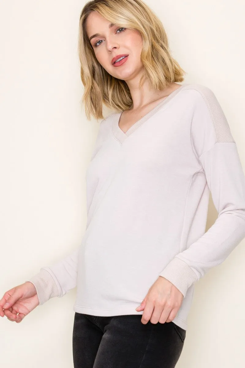Cream V-Neck Knit Long Sleeve Top sold by Pinkblush product image thumbnail 3