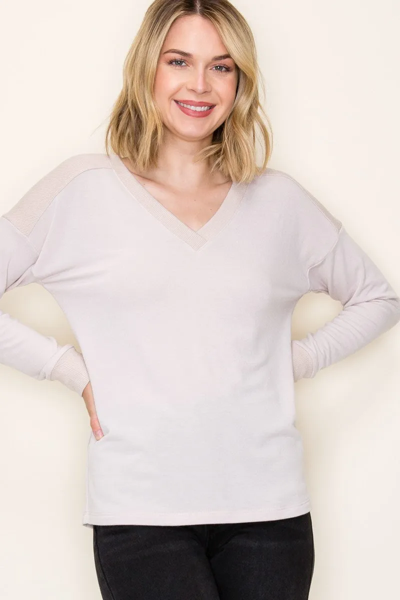 Cream V-Neck Knit Long Sleeve Top sold by Pinkblush