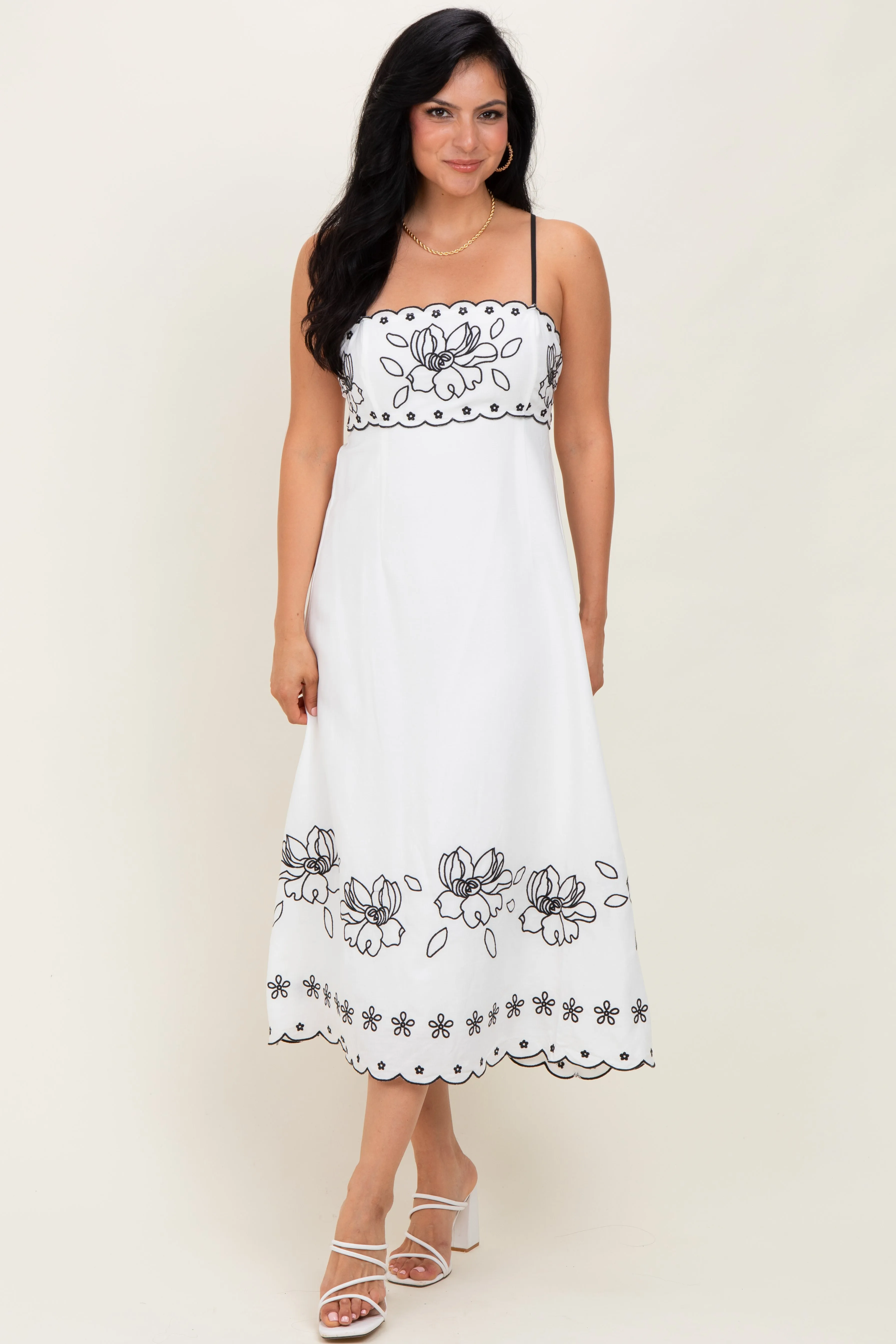 Ivory/Black Floral Embroidered Maxi Dress sold by Pinkblush product image thumbnail 2