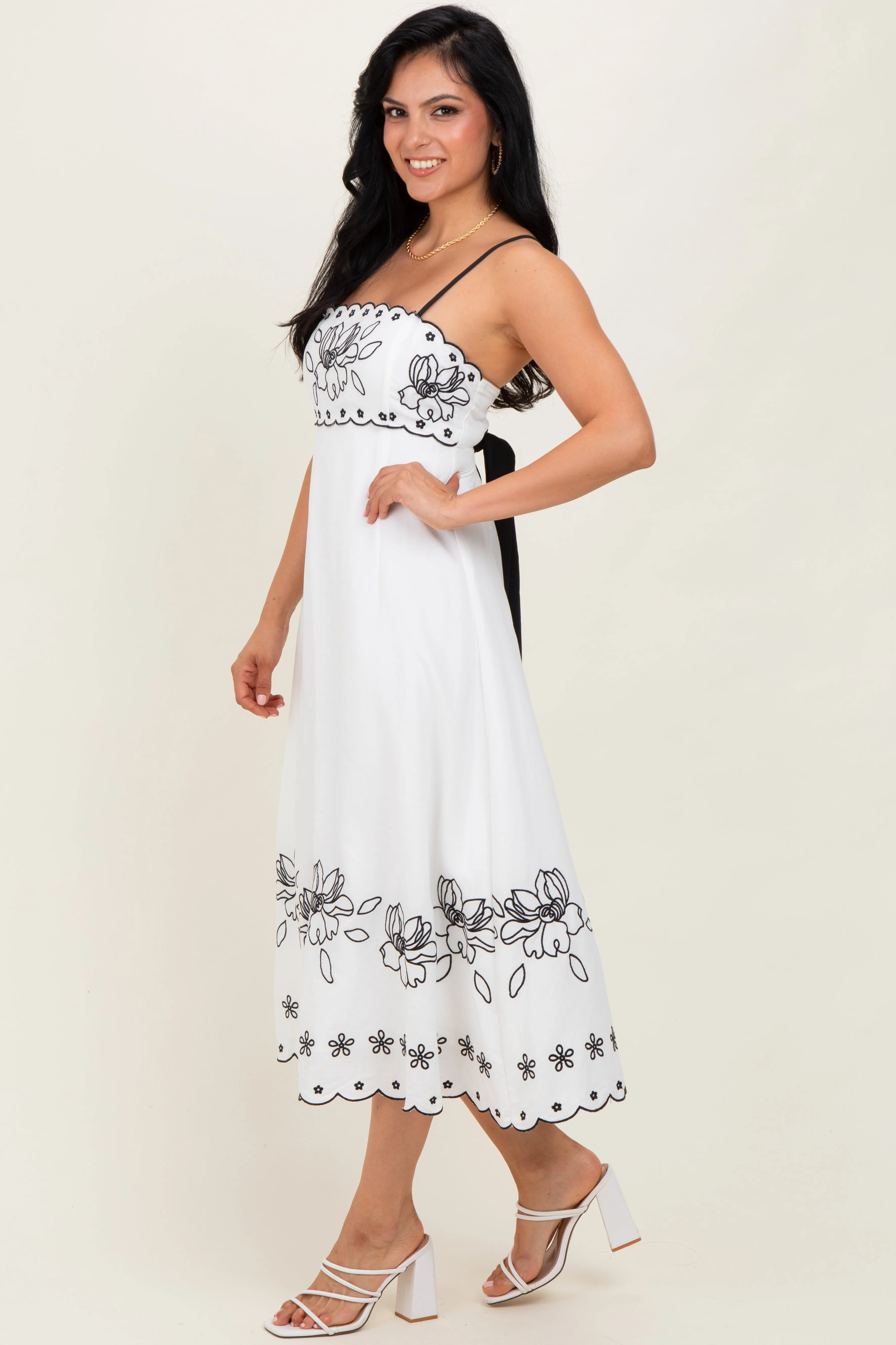 Ivory/Black Floral Embroidered Maxi Dress sold by Pinkblush product image thumbnail 3