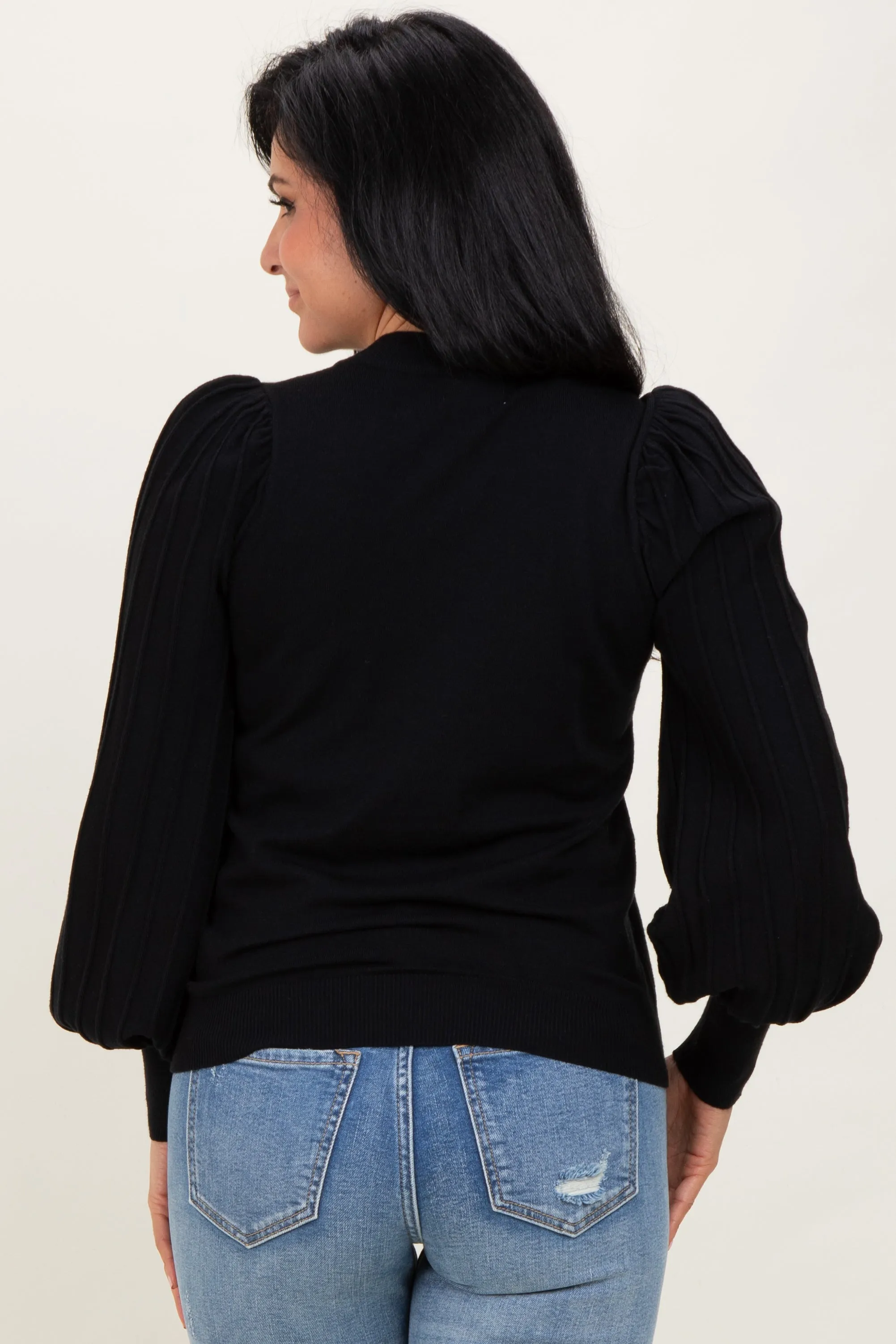 Black Ribbed Bubble Sleeve Knit Top sold by Pinkblush product image thumbnail 4