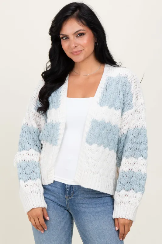 Light Olive Colorblock Chunky Knit Open Cardigan sold by Pinkblush