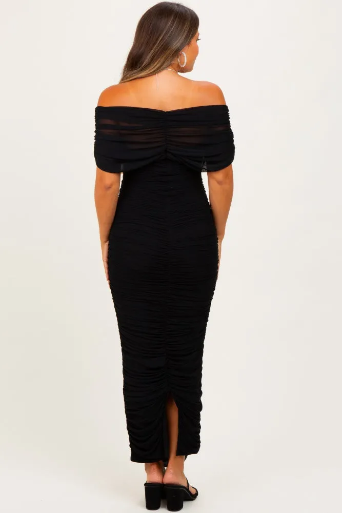 Black Ruched Mesh Foldover Off Shoulder Maternity Maxi Dress sold by Pinkblush product image thumbnail 4
