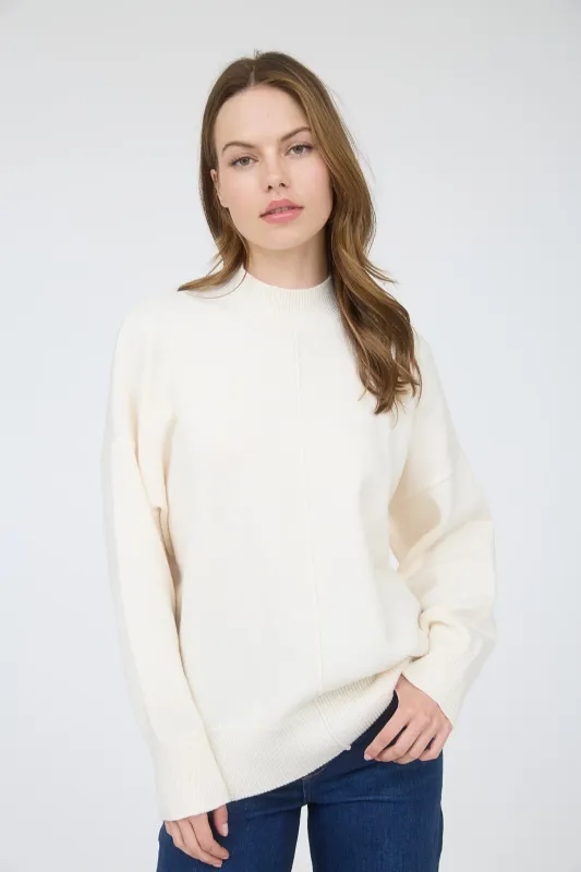 Cream Front Seam Mock Neck Sweater sold by Pinkblush