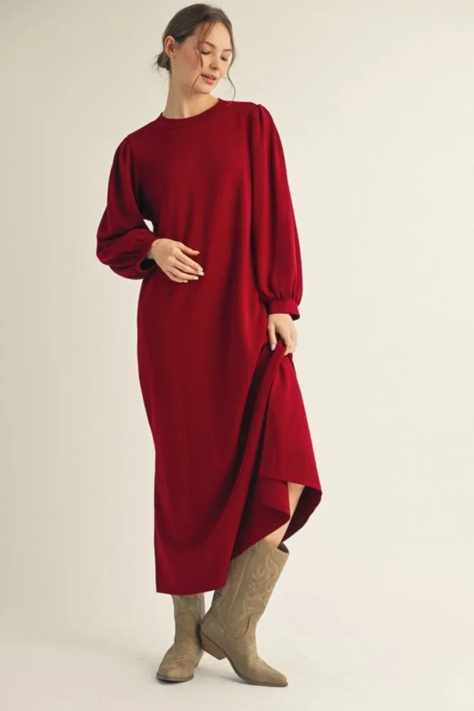 Burgundy Side Slit Detail Solid Midi Dress sold by Pinkblush product image thumbnail 2