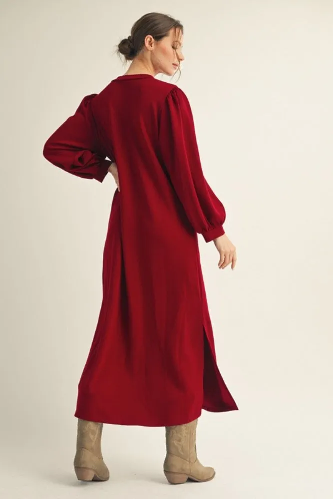Burgundy Side Slit Detail Solid Midi Dress sold by Pinkblush product image thumbnail 3