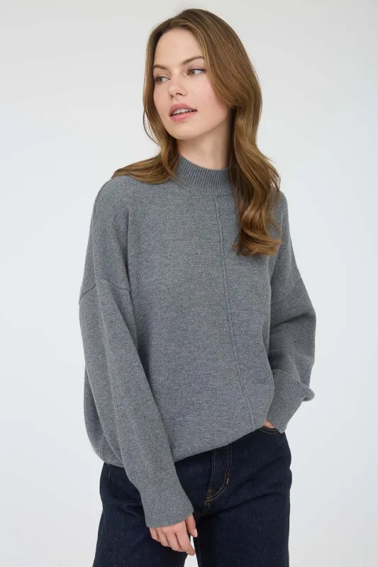 Grey Front Seam Mock Neck Sweater sold by Pinkblush