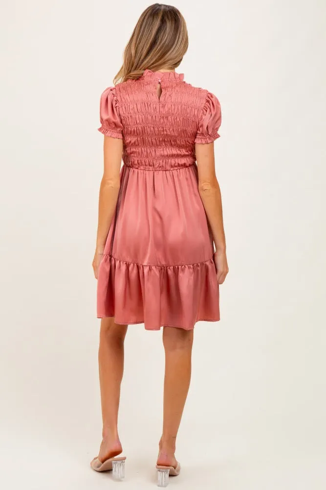Mauve Satin Smocked Mock Neck Maternity Dress sold by Pinkblush product image thumbnail 4