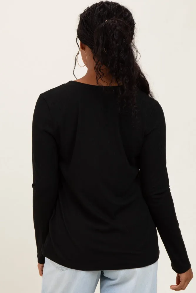Black Ribbed Knit V-Neck Long Sleeve Top sold by Pinkblush product image thumbnail 4
