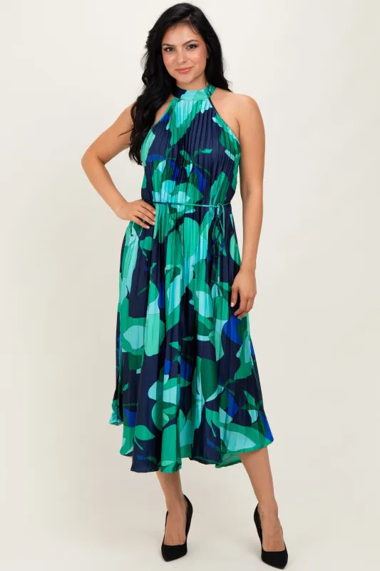 Jade Printed Pleated Halter Midi Dress sold by Pinkblush