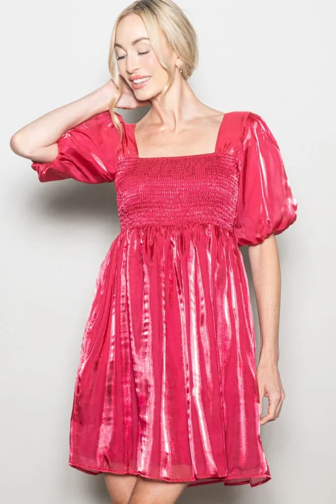 Red Organza Smocked Puff Sleeve Mini Dress sold by Pinkblush product image thumbnail 2