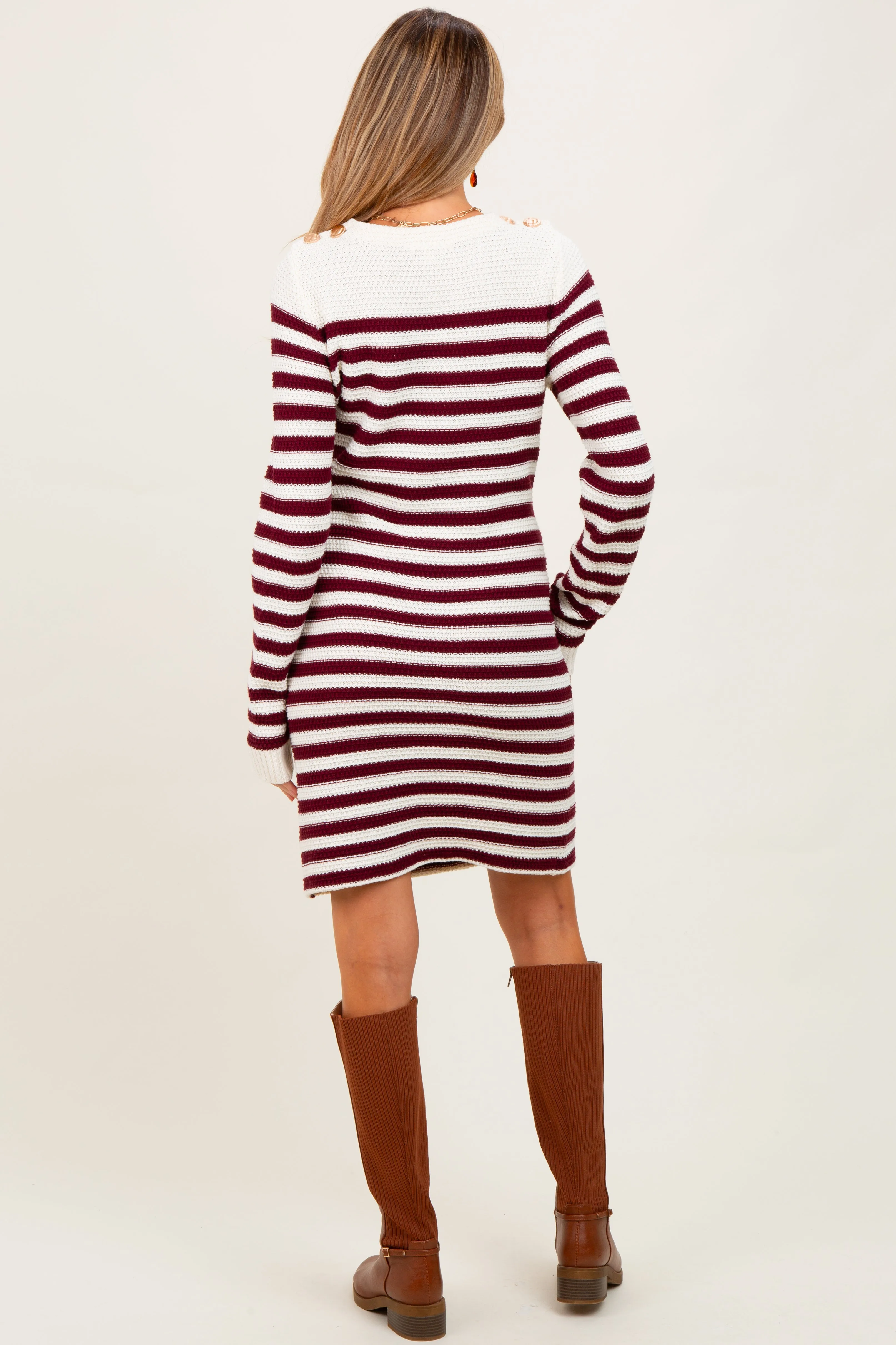 Burgundy Striped Button Accent Maternity Mini Sweater Dress sold by Pinkblush product image thumbnail 3