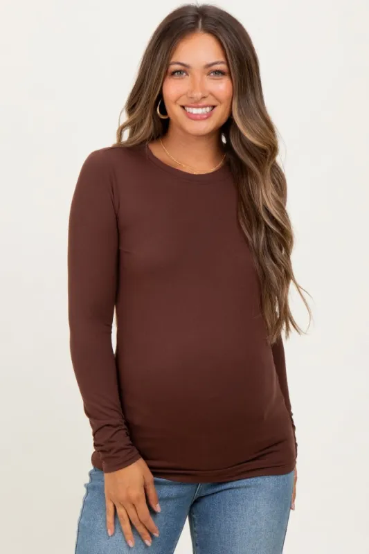 Brown Basic Long Sleeve Maternity Top sold by Pinkblush