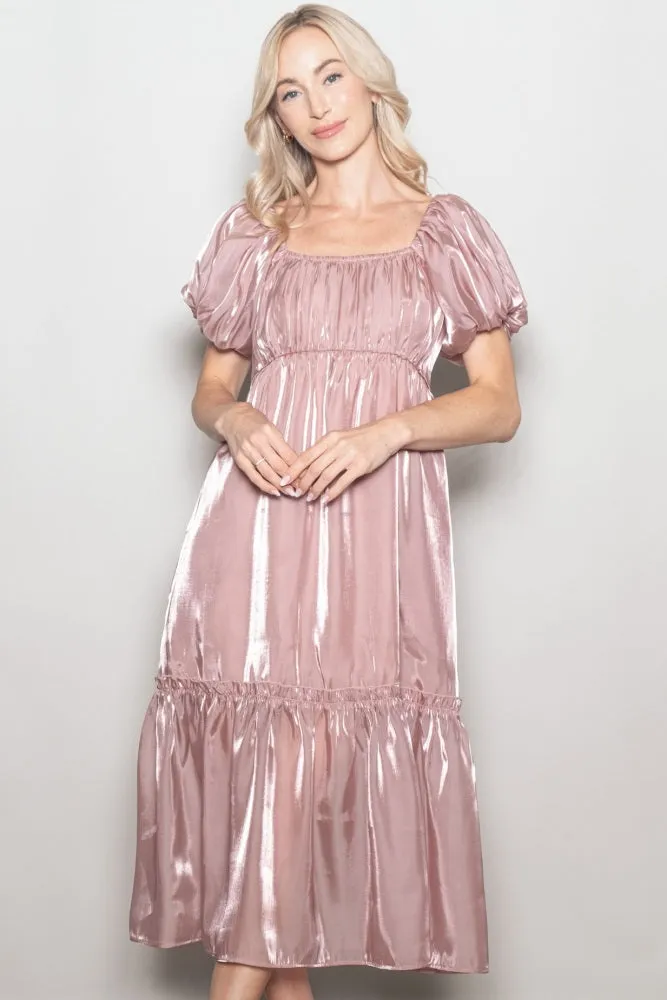 Pink Organza Puff Sleeve Midi Dress sold by Pinkblush