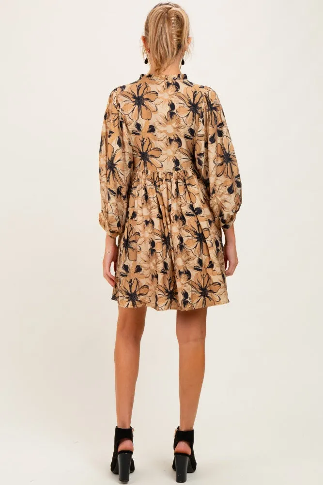 Camel Floral Front Tie Bubble Sleeve Maternity Mini Dress sold by Pinkblush product image thumbnail 4