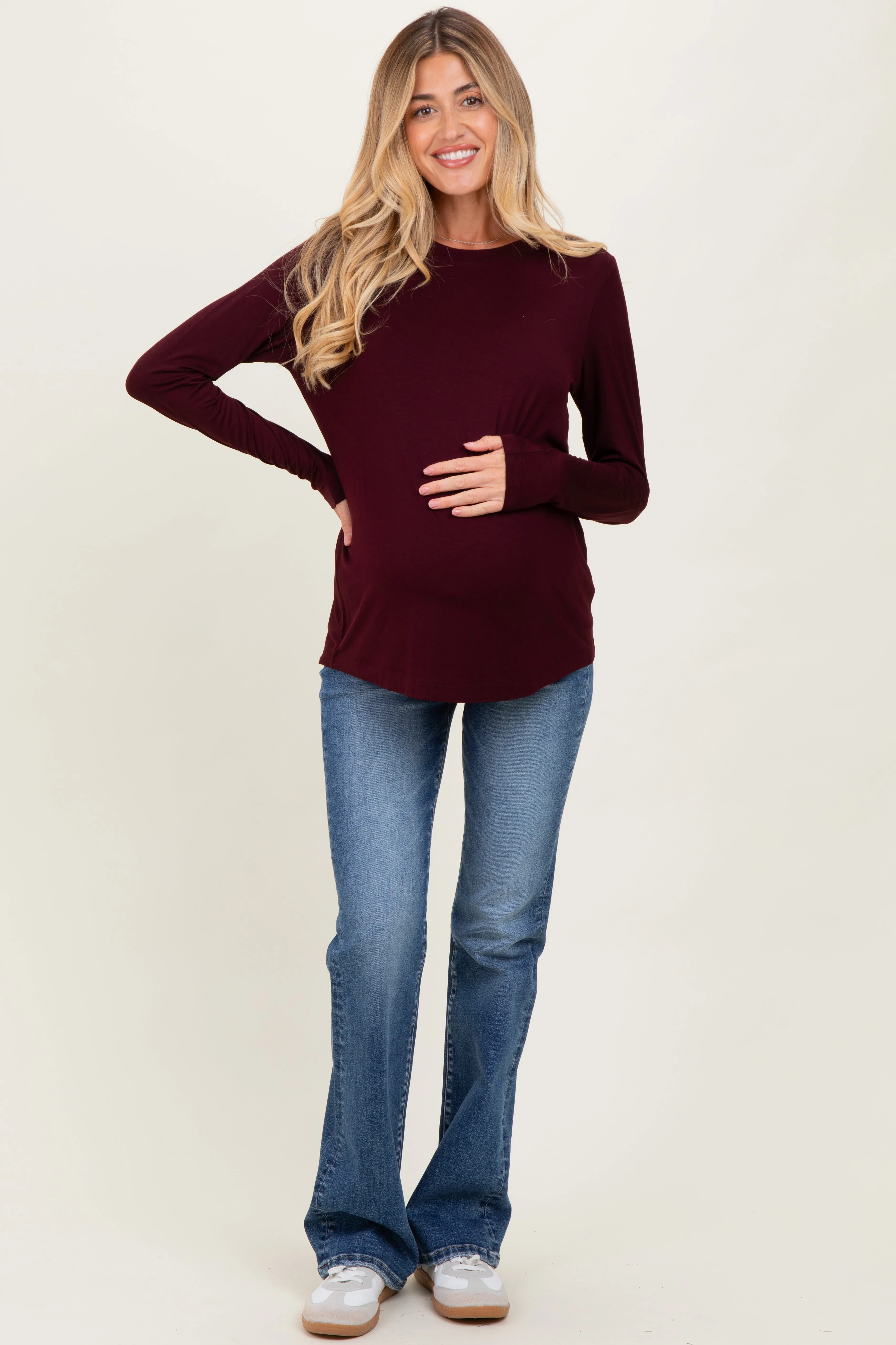 Burgundy Long Sleeve Maternity Top sold by Pinkblush product image thumbnail 2