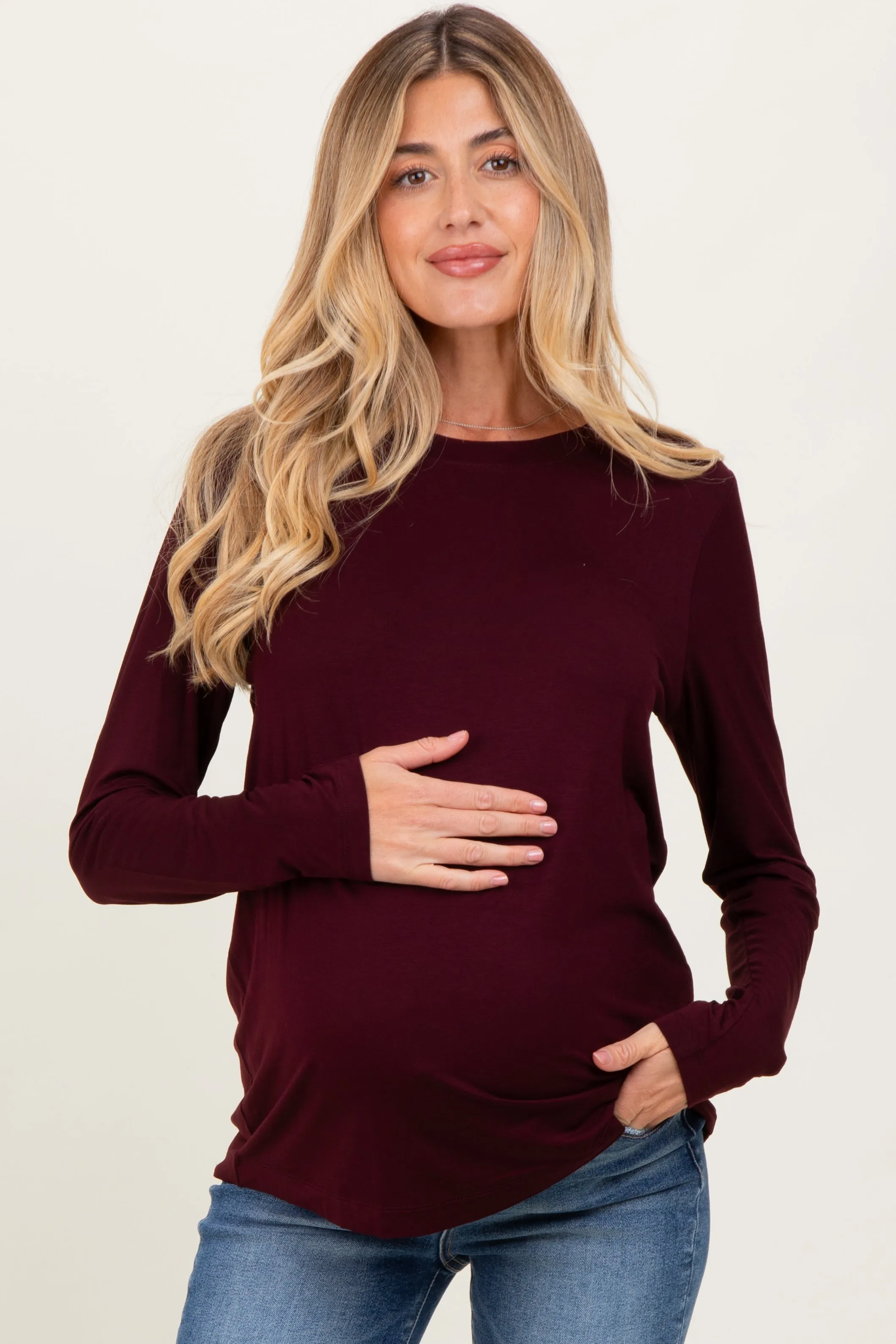 Burgundy Long Sleeve Maternity Top sold by Pinkblush