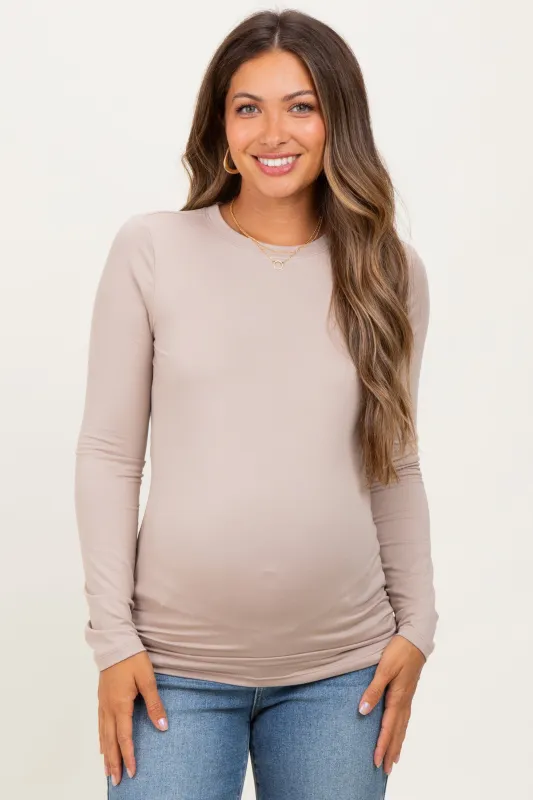 Light Mocha Basic Long Sleeve Maternity Top sold by Pinkblush