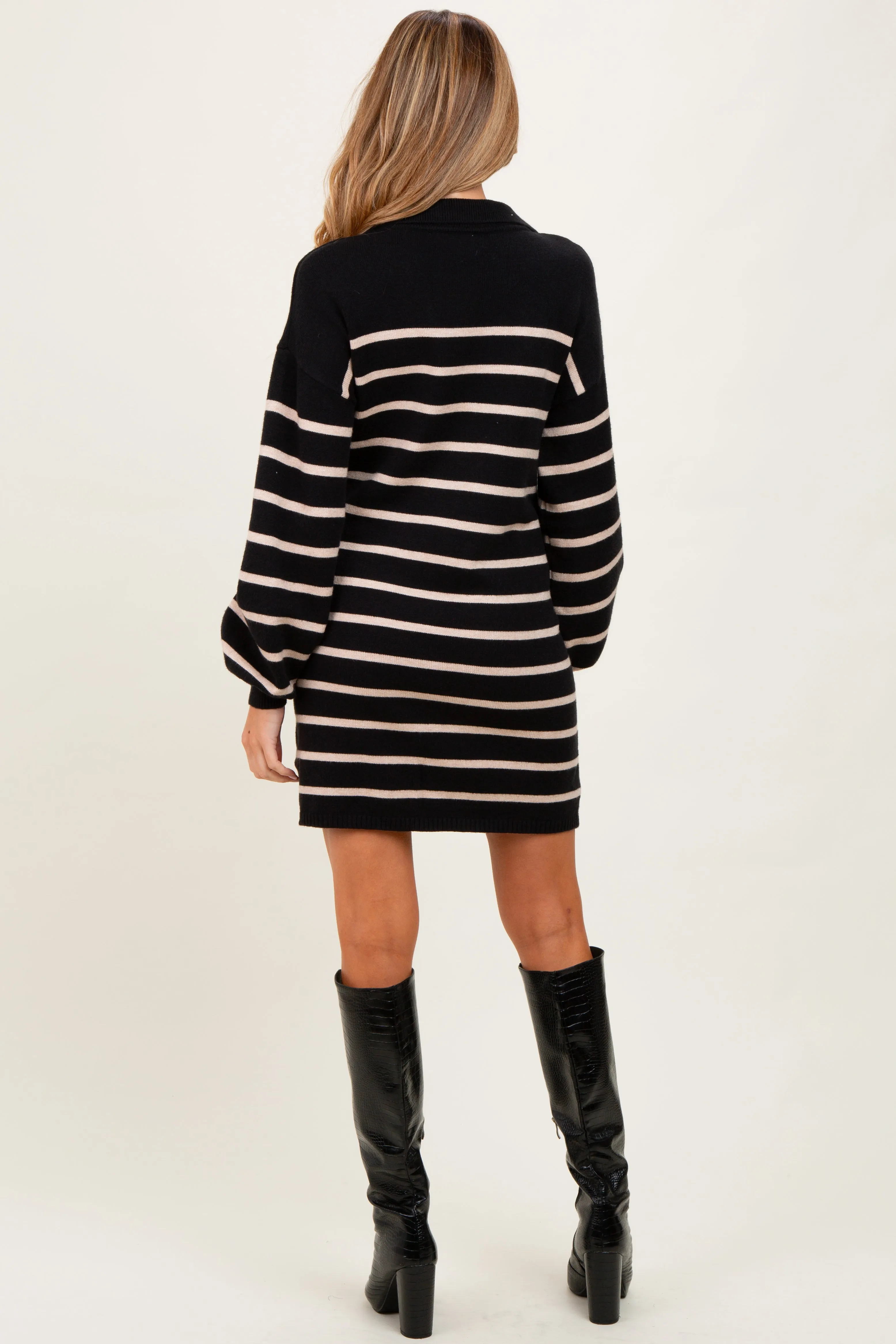 Black Striped Knit Maternity Polo Sweater Dress sold by Pinkblush product image thumbnail 4