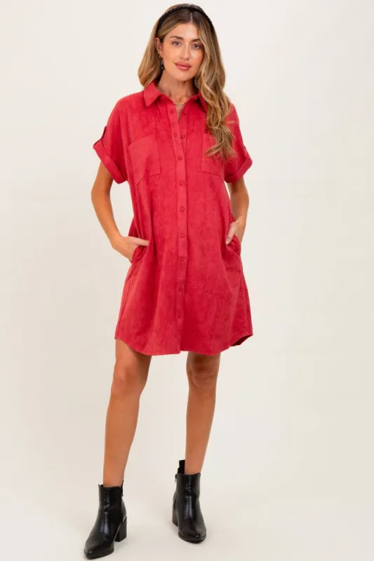 Rust Faux Suede Button Down Maternity Shirt Dress sold by Pinkblush