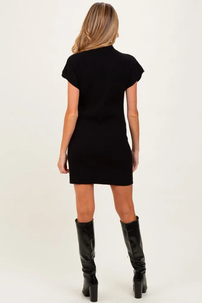 Black Ribbed Knit Maternity Short Sleeve Sweater Dress sold by Pinkblush product image thumbnail 3