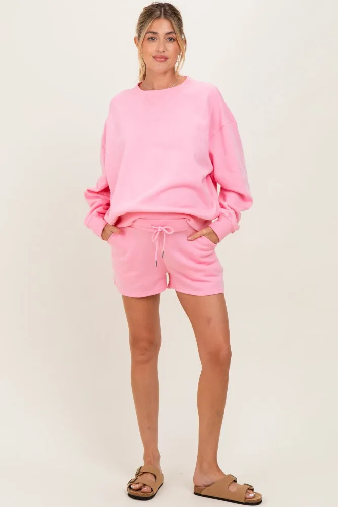 Pink Fleece Sweatshirt Shorts Maternity Set sold by Pinkblush