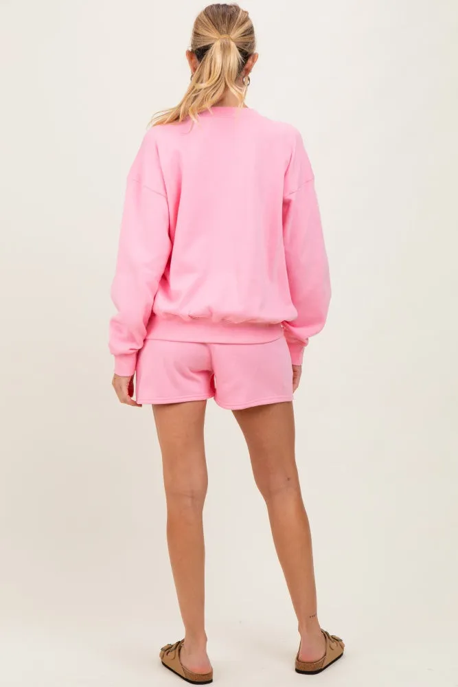 Pink Fleece Sweatshirt Shorts Maternity Set sold by Pinkblush product image thumbnail 4