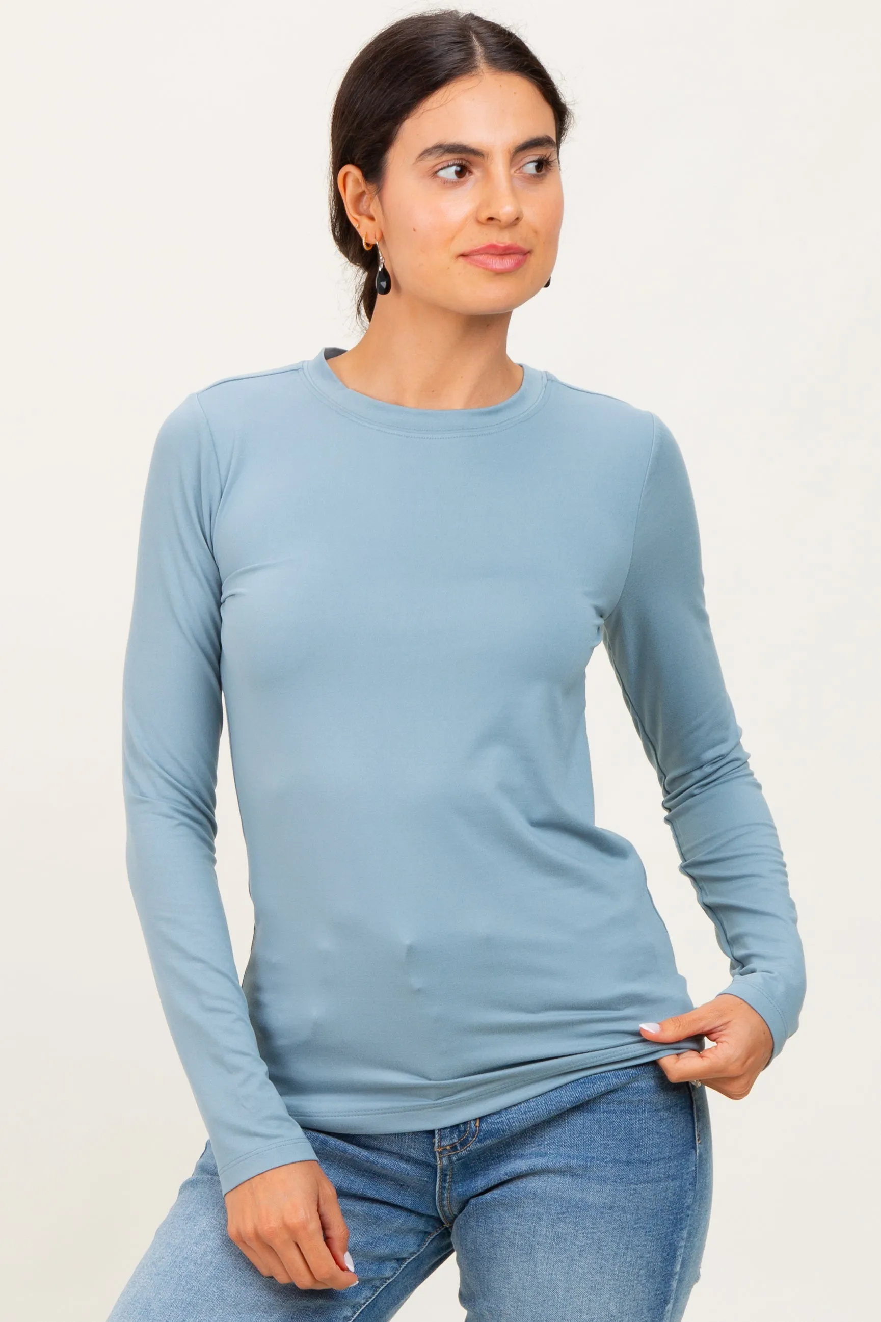 Blue Grey Basic Long Sleeve Maternity Top sold by Pinkblush product image thumbnail 5