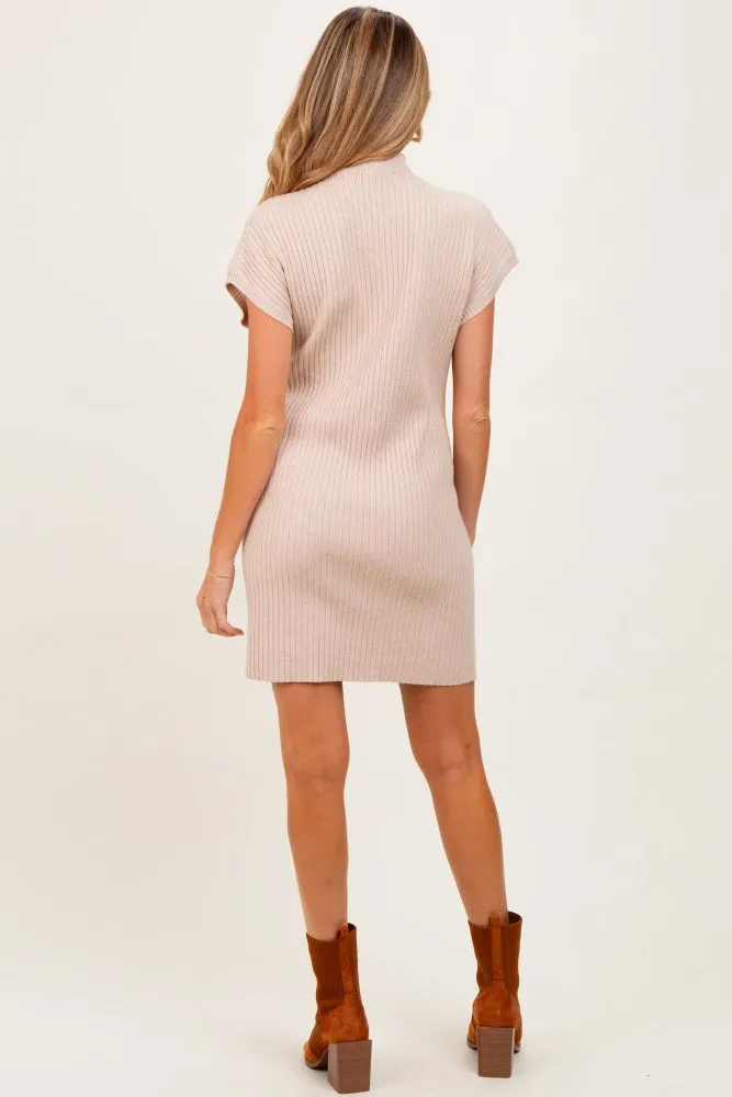 Beige Ribbed Knit Maternity Short Sleeve Sweater Dress sold by Pinkblush product image thumbnail 4