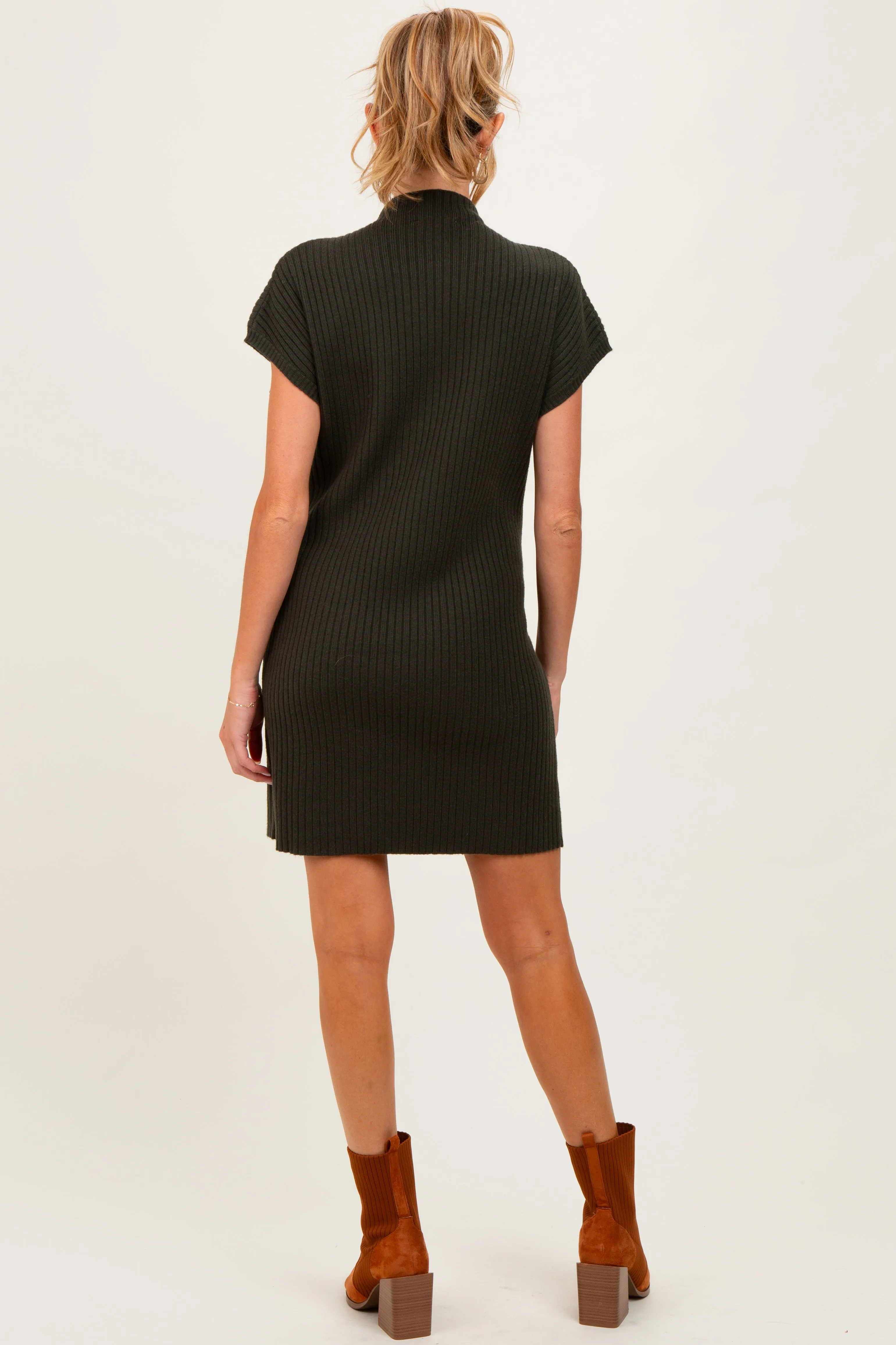 Olive Ribbed Knit Maternity Short Sleeve Sweater Dress sold by Pinkblush product image thumbnail 4