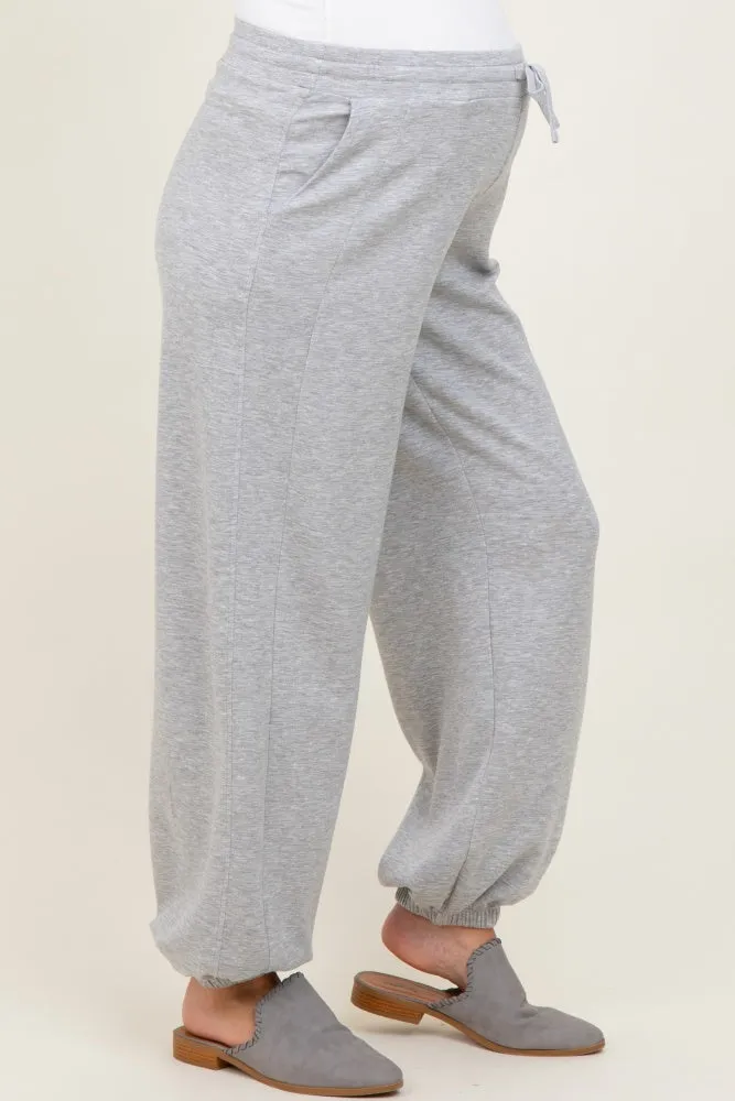 Heather Grey Scuba Drawstring Waist Relaxed Maternity Jogger Sweatpants sold by Pinkblush product image thumbnail 4