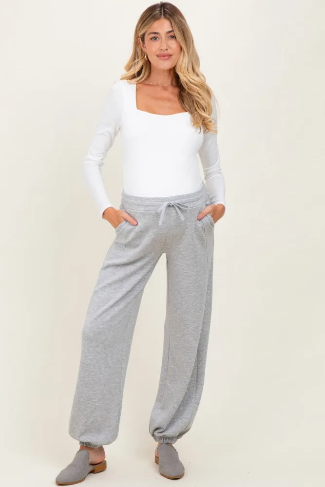 Heather Grey Scuba Drawstring Waist Relaxed Maternity Jogger Sweatpants sold by Pinkblush