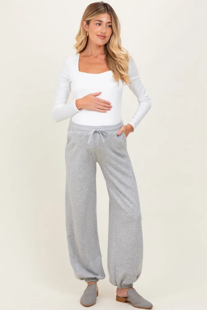 Heather Grey Scuba Drawstring Waist Relaxed Maternity Jogger Sweatpants sold by Pinkblush product image thumbnail 2