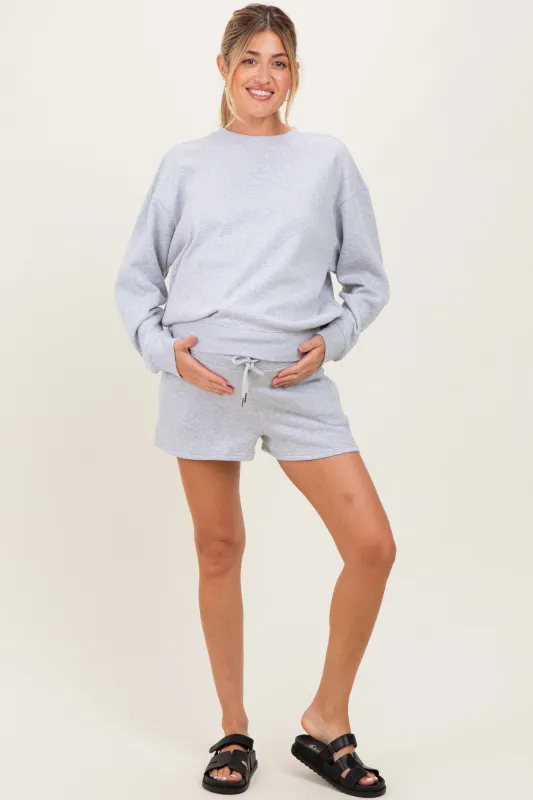 Heather Grey Fleece Sweatshirt Shorts Maternity Set sold by Pinkblush