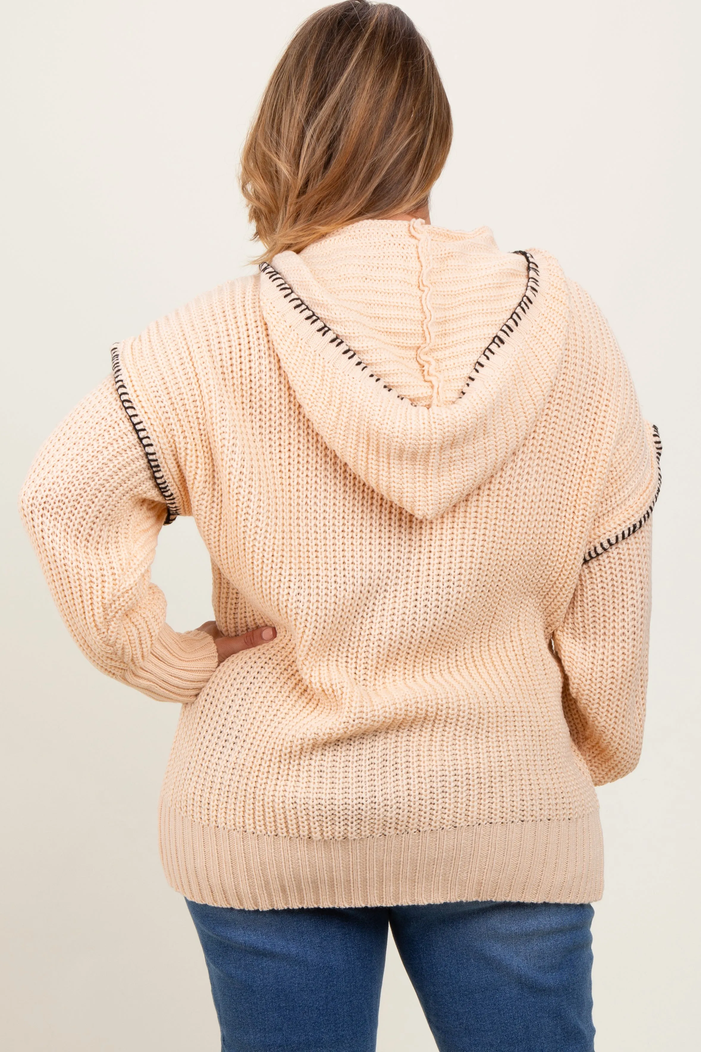 Beige Contrast Stitch Hooded Maternity Plus Sweater sold by Pinkblush product image thumbnail 3