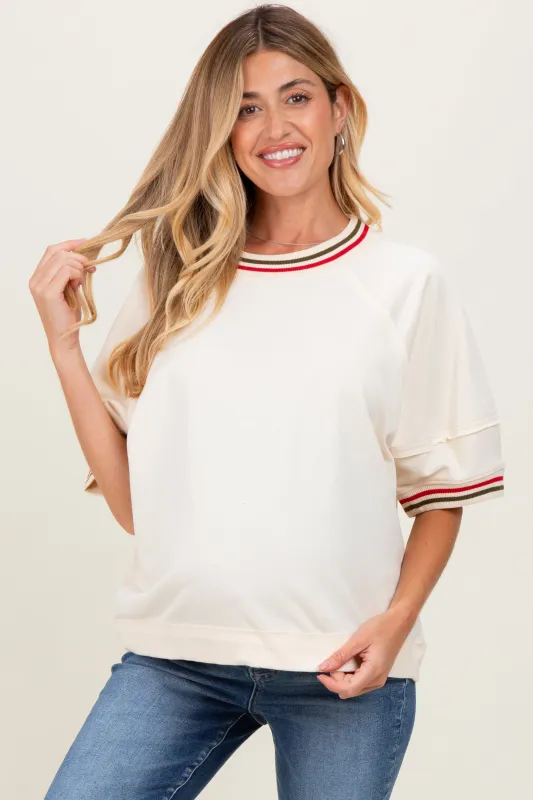 Cream Contrast Trim Short Sleeve Maternity Pullover made by entro