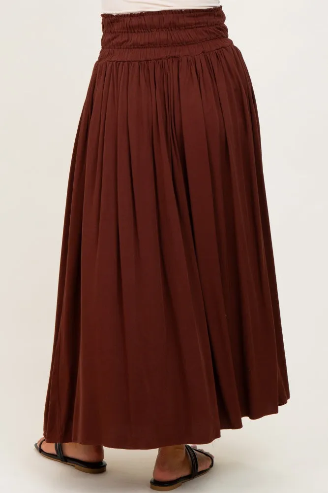 Brown Smocked Waistband Pleated Maternity Maxi Skirt sold by Pinkblush product image thumbnail 5