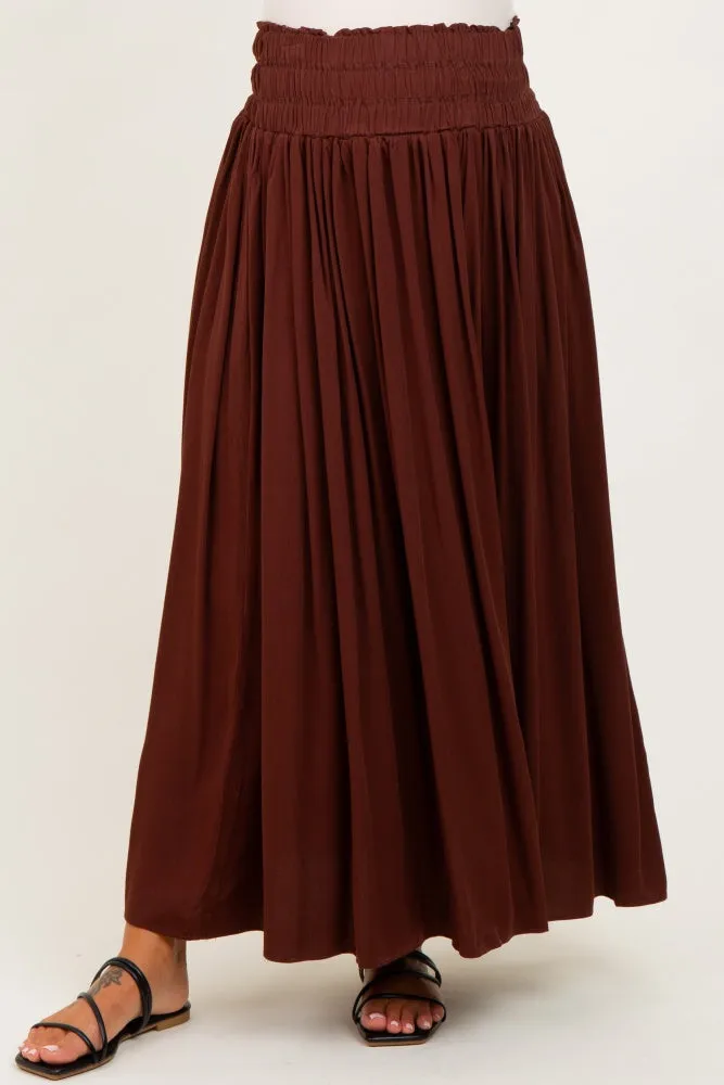 Brown Smocked Waistband Pleated Maternity Maxi Skirt sold by Pinkblush product image thumbnail 3