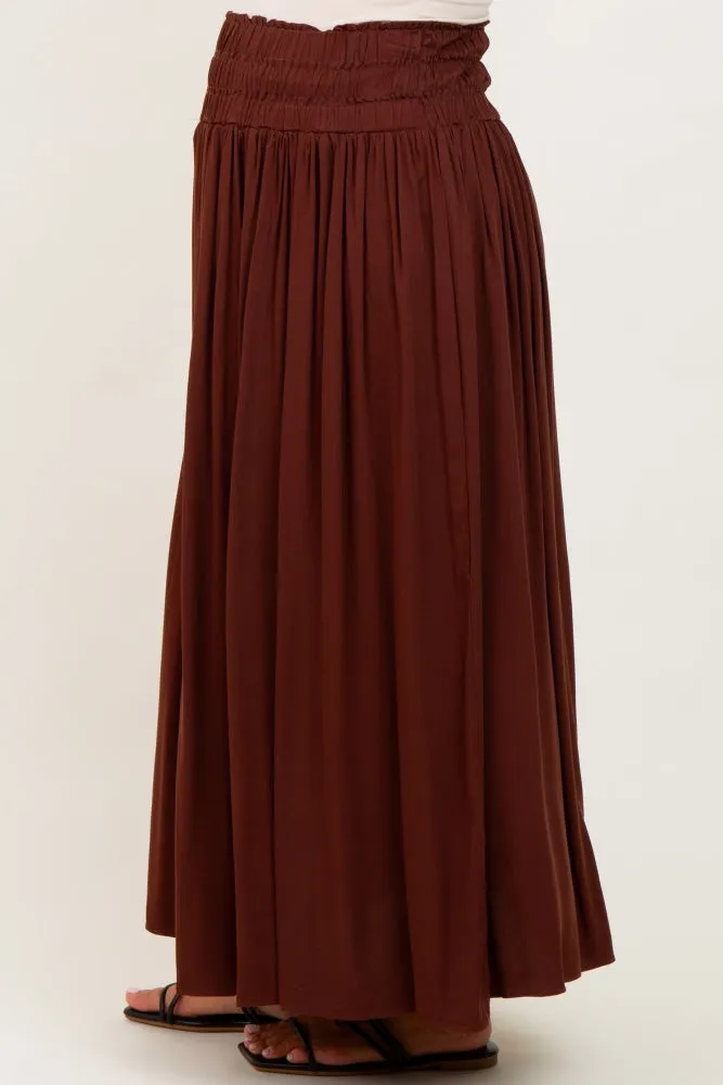 Brown Smocked Waistband Pleated Maternity Maxi Skirt sold by Pinkblush product image thumbnail 4
