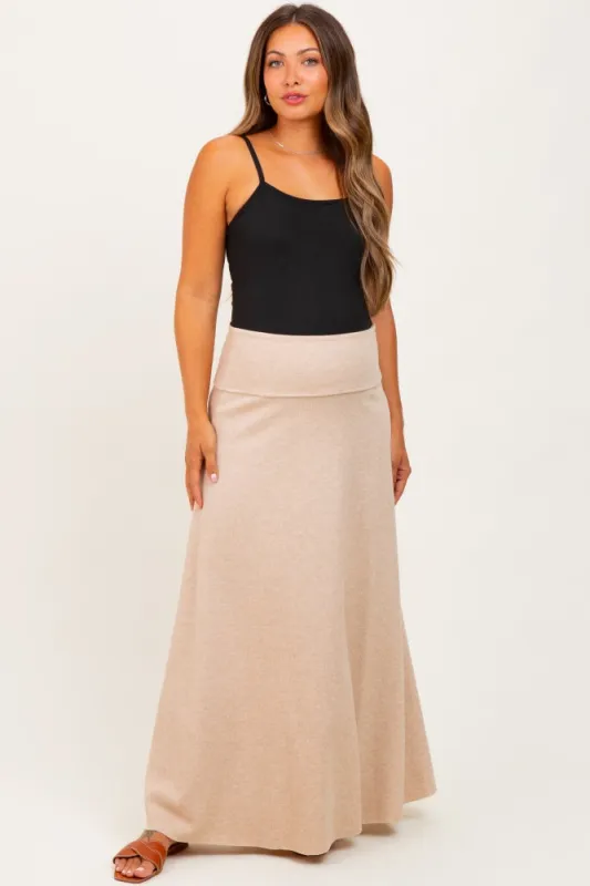 Beige Ribbed Maternity Maxi Skirt sold by Pinkblush