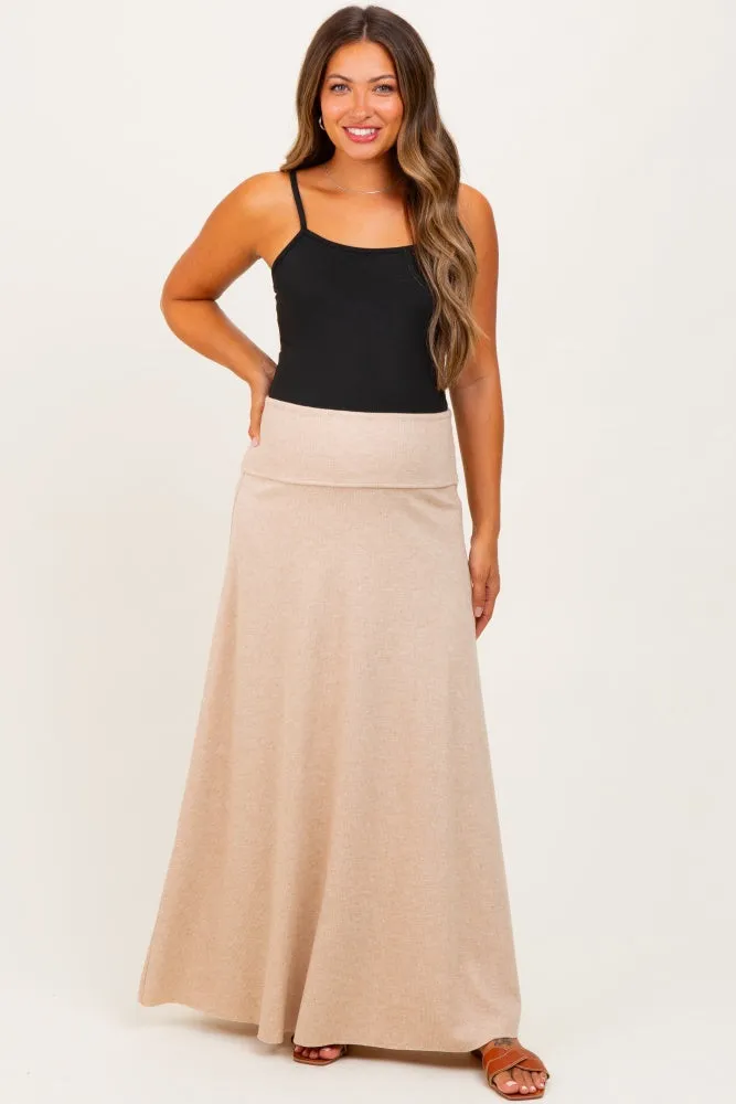 Beige Ribbed Maternity Maxi Skirt sold by Pinkblush product image thumbnail 2