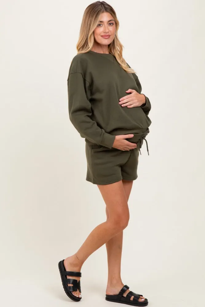 Olive Fleece Sweatshirt Shorts Maternity Set sold by Pinkblush product image thumbnail 3