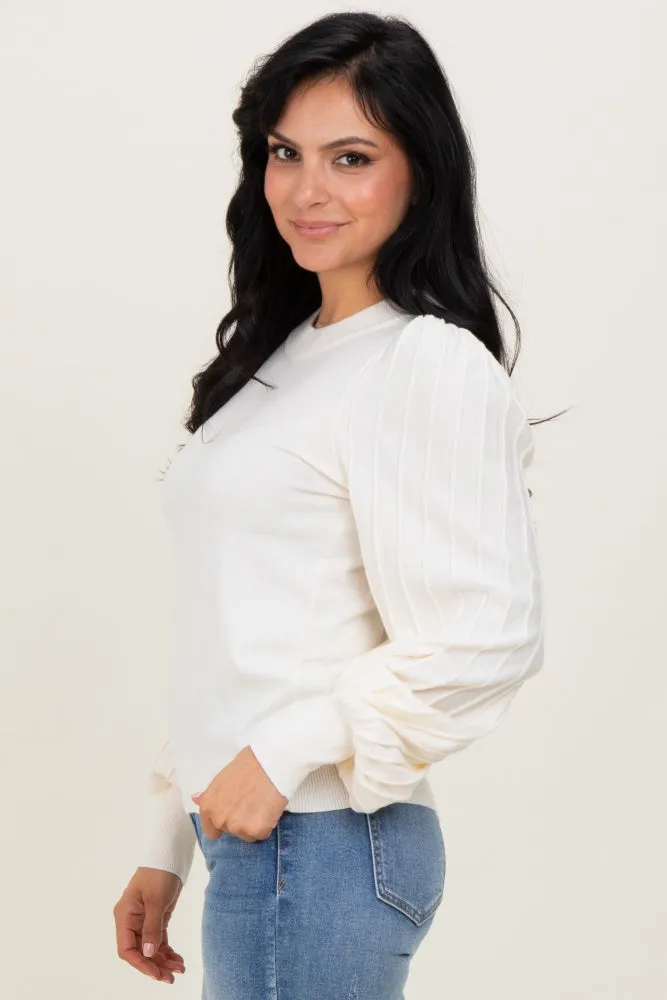 Ivory Ribbed Bubble Sleeve Knit Top sold by Pinkblush product image thumbnail 3