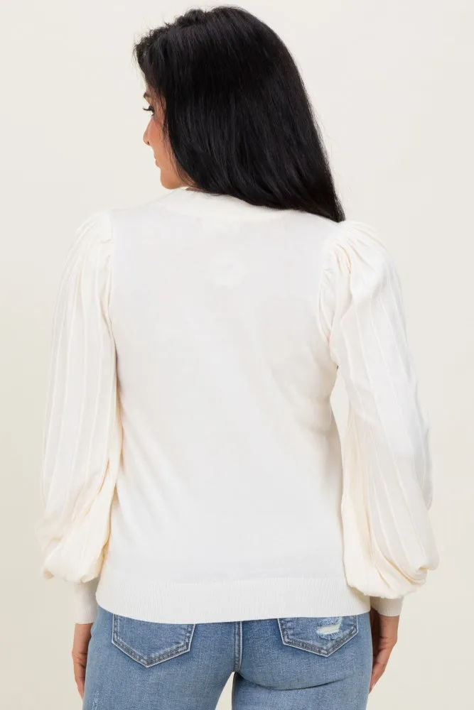 Ivory Ribbed Bubble Sleeve Knit Top sold by Pinkblush product image thumbnail 4