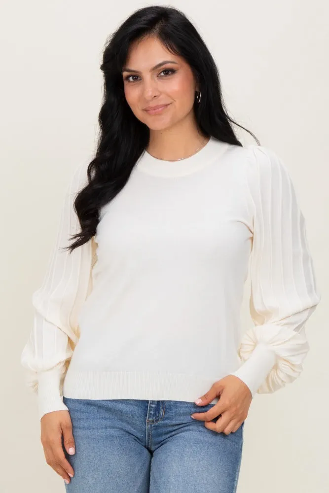 Ivory Ribbed Bubble Sleeve Knit Top sold by Pinkblush